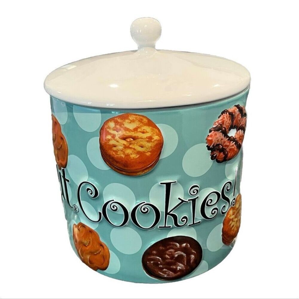 Y2K I Love Girl Scout Cookies Ceramic Jar With Lid Blue 3D Cookie Favorites 2006 - Picture 4 of 14